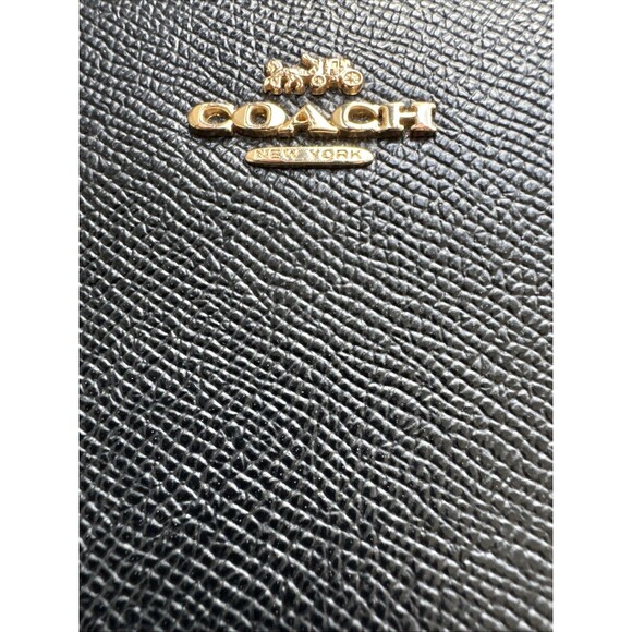 Coach Pebble Leather Zip Around Black Large Wallet Logo - Picture 3 of 9